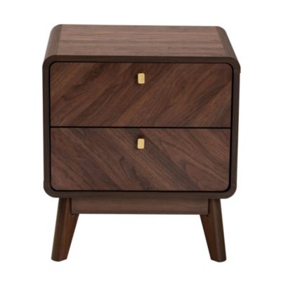 Markell Mid-Century Transitional Walnut Brown Finished Wood 2-Drawer Nightstand