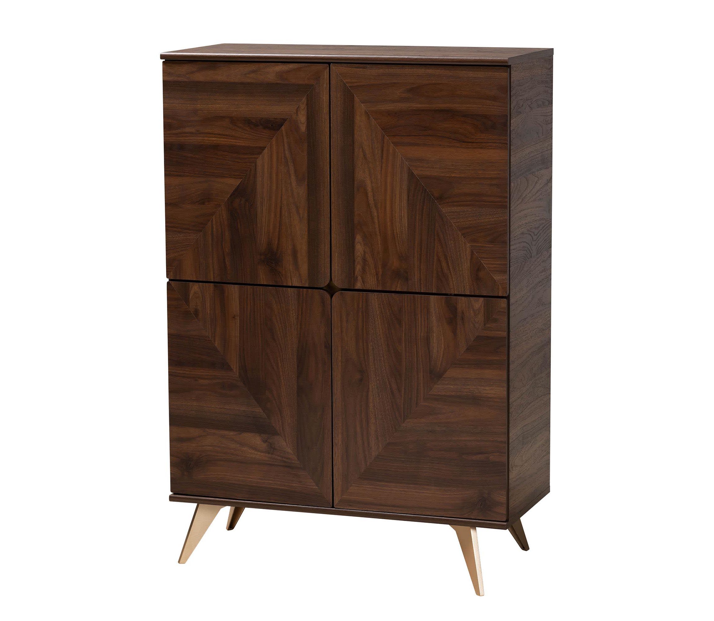 Graceland Mid-Century Modern Transitional Walnut Brown Finished Wood Shoe Cabinet