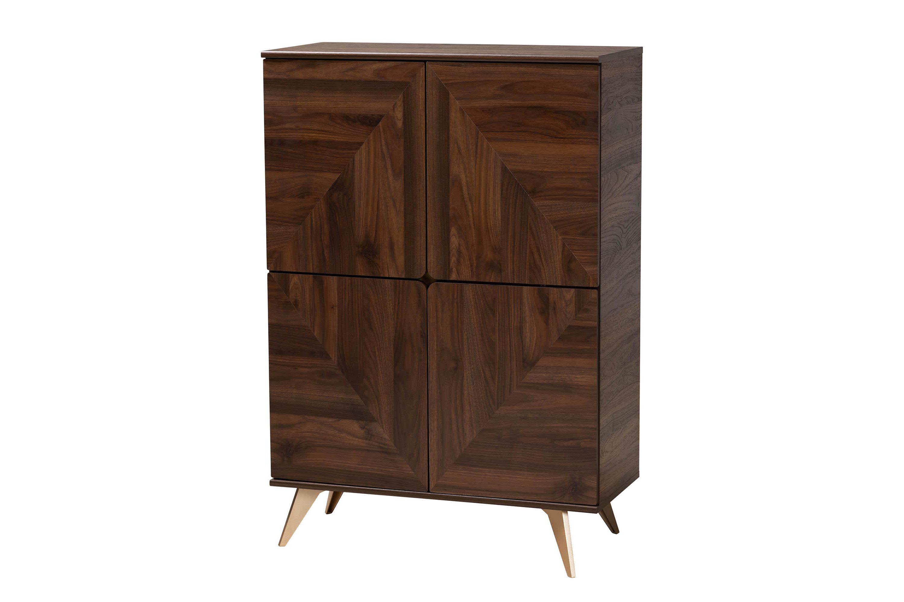 Graceland Mid-Century Modern Transitional Walnut Brown Finished Wood Shoe Cabinet