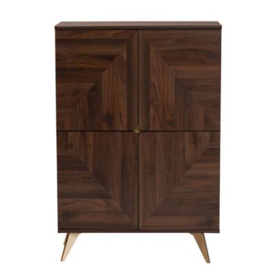 Graceland Mid-Century Modern Transitional Walnut Brown Finished Wood Shoe Cabinet