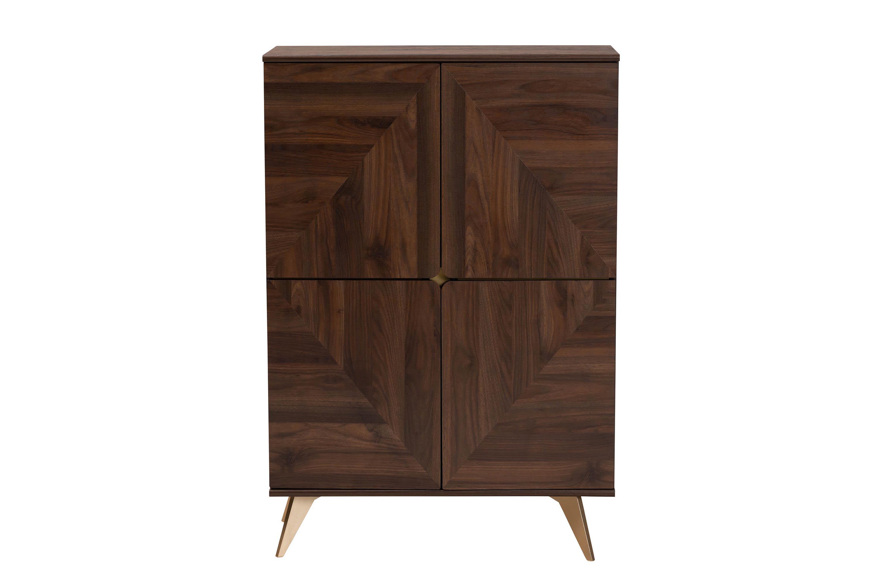Graceland Mid-Century Modern Transitional Walnut Brown Finished Wood Shoe Cabinet