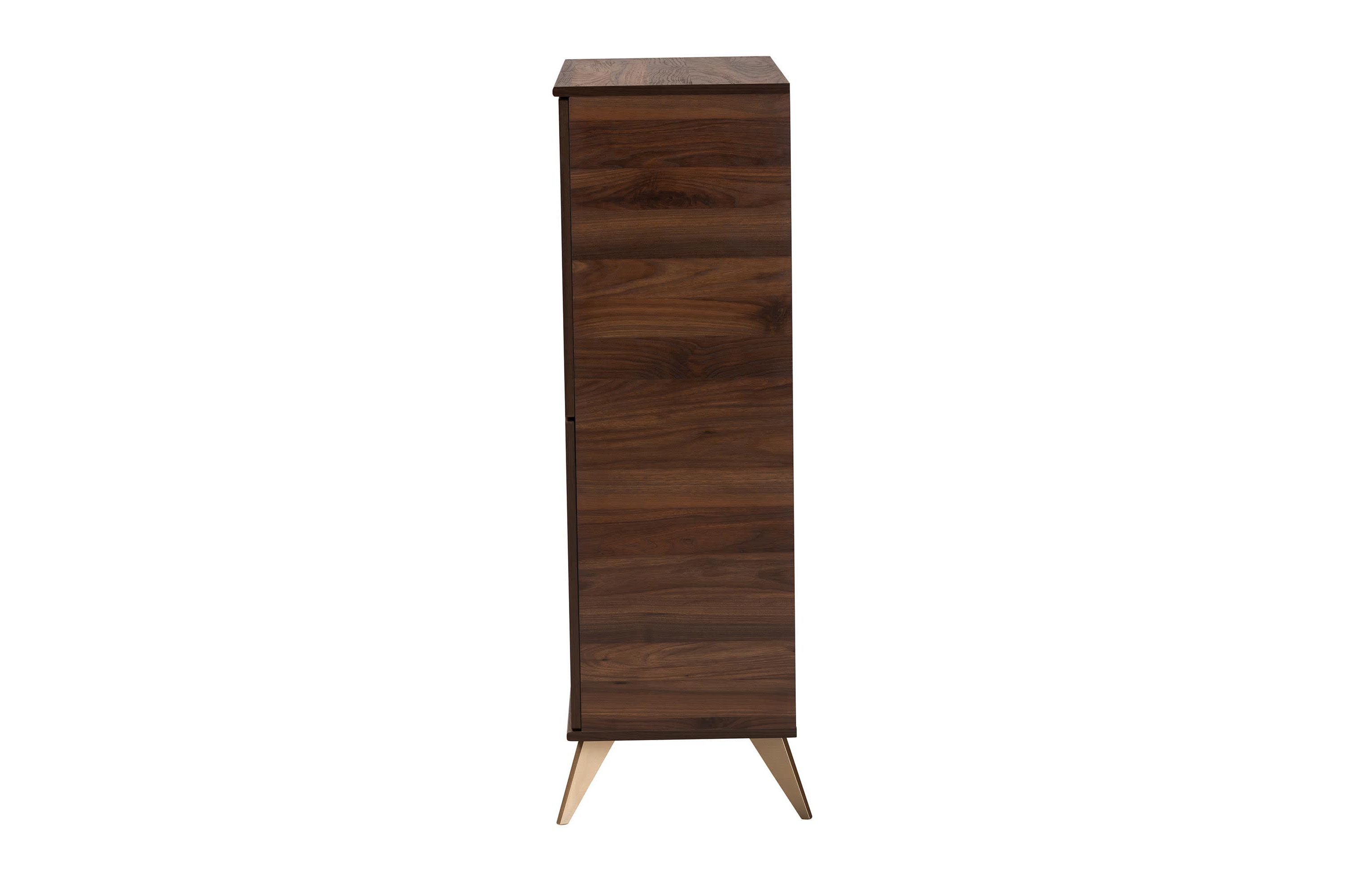 Graceland Mid-Century Modern Transitional Walnut Brown Finished Wood Shoe Cabinet