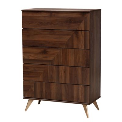 Graceland Mid-Century Modern Transitional Walnut Brown Finished Wood 5-Drawer Storage Chest