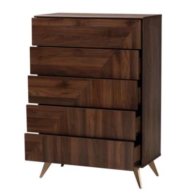 Graceland Mid-Century Modern Transitional Walnut Brown Finished Wood 5-Drawer Storage Chest