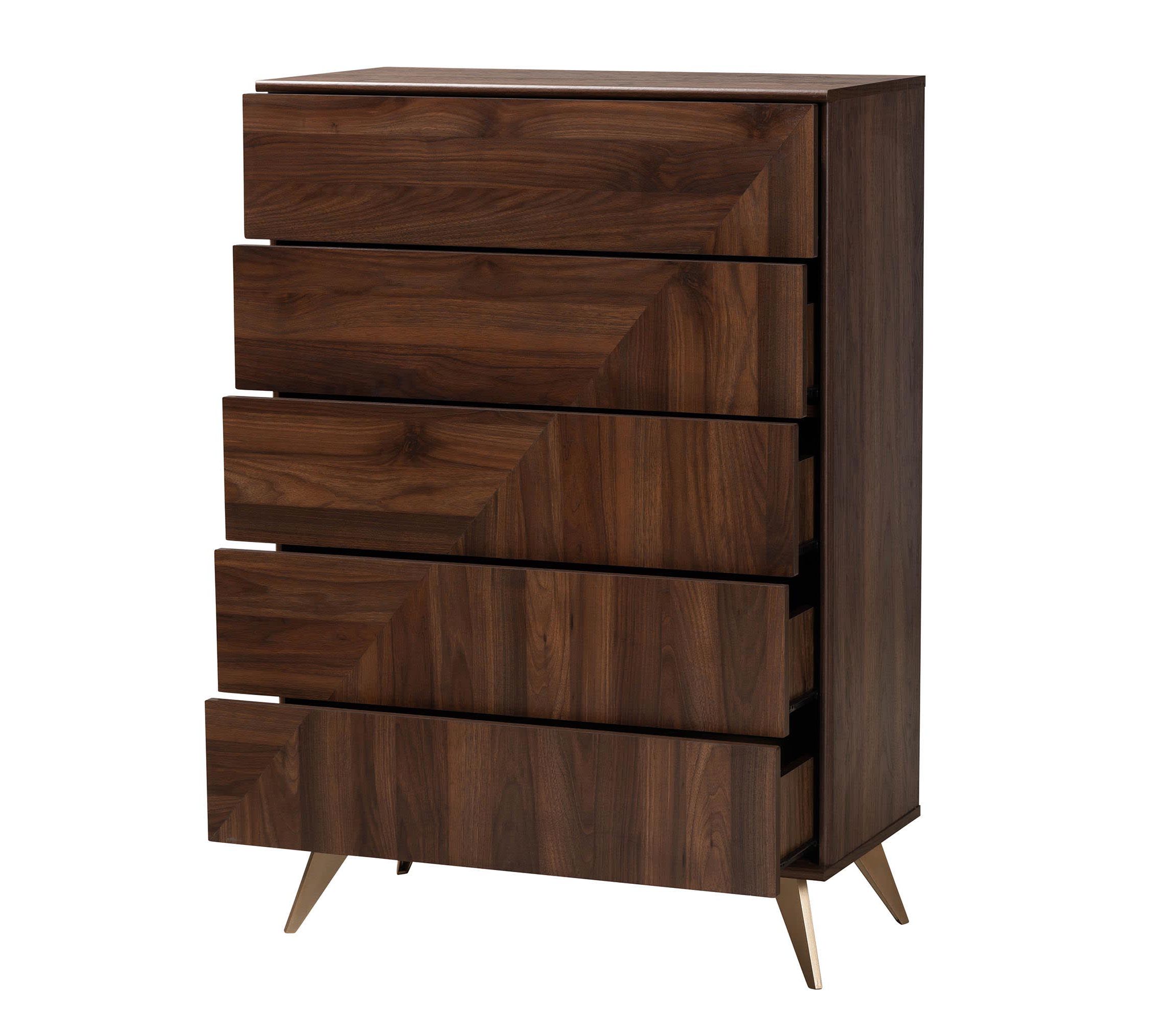 Graceland Mid-Century Modern Transitional Walnut Brown Finished Wood 5-Drawer Storage Chest