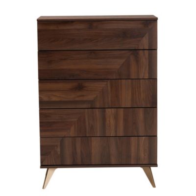 Graceland Mid-Century Modern Transitional Walnut Brown Finished Wood 5-Drawer Storage Chest