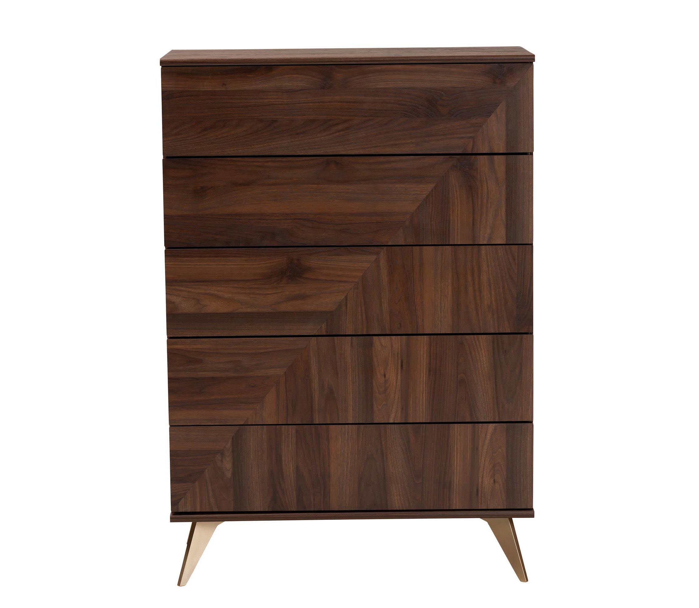Graceland Mid-Century Modern Transitional Walnut Brown Finished Wood 5-Drawer Storage Chest