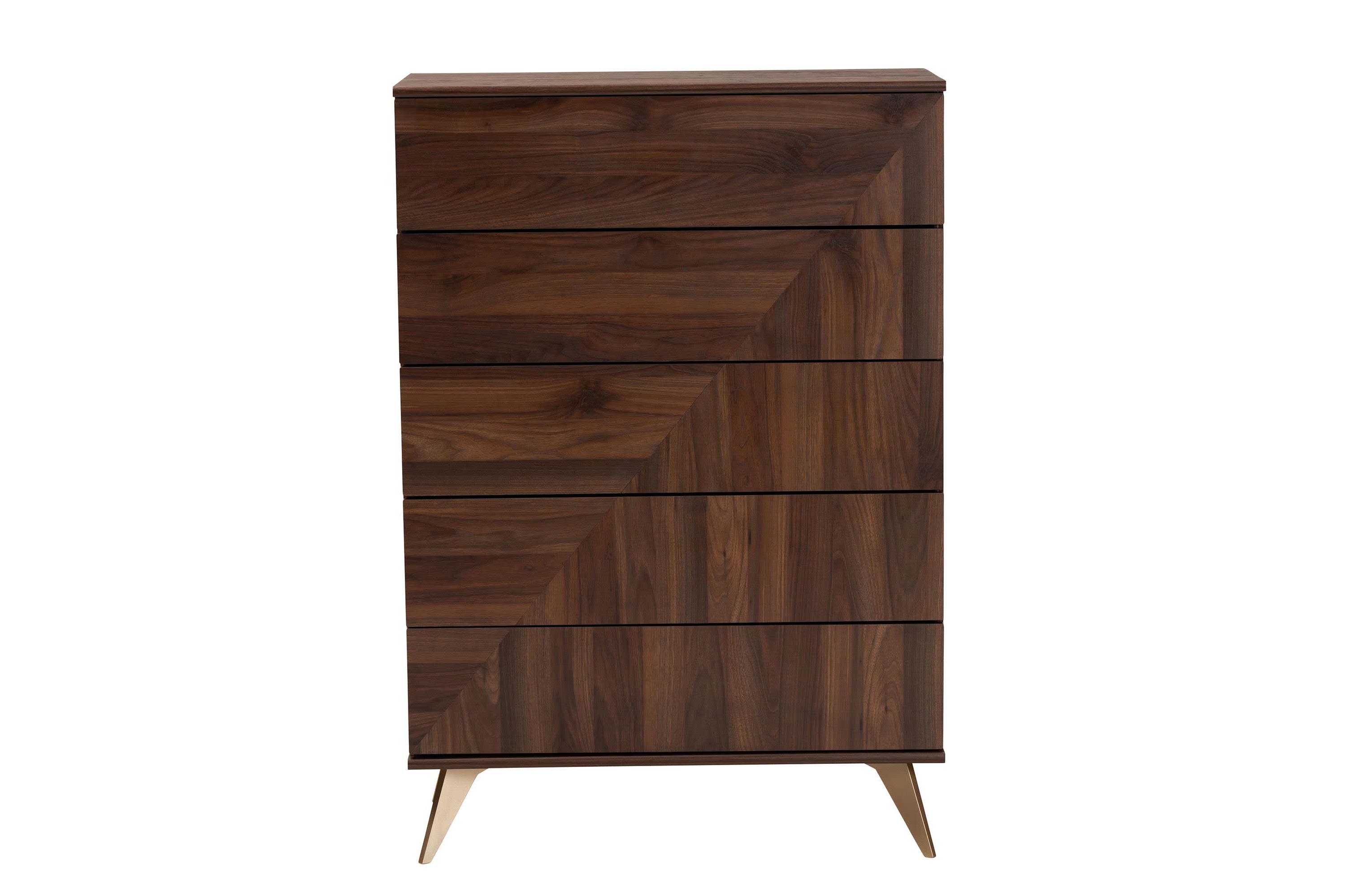 Graceland Mid-Century Modern Transitional Walnut Brown Finished Wood 5-Drawer Storage Chest