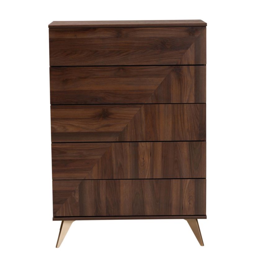 Graceland Mid-Century Modern Transitional Walnut Brown Finished Wood 5-Drawer Storage Chest