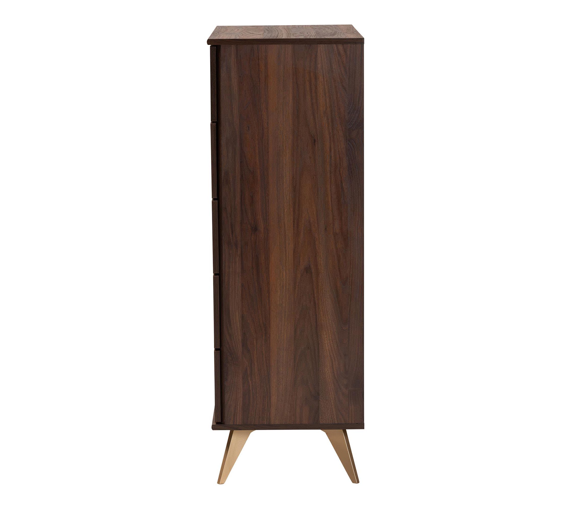 Graceland Mid-Century Modern Transitional Walnut Brown Finished Wood 5-Drawer Storage Chest