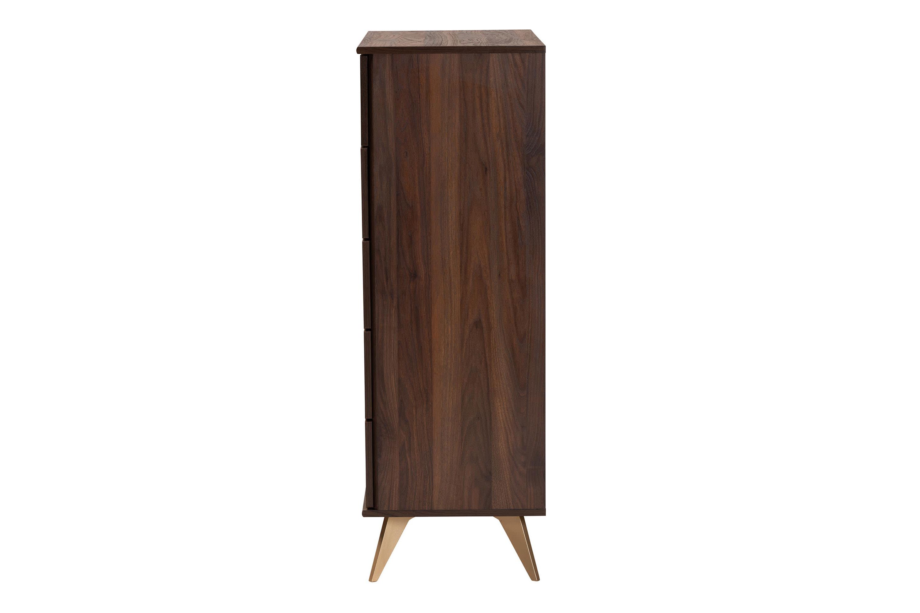 Graceland Mid-Century Modern Transitional Walnut Brown Finished Wood 5-Drawer Storage Chest