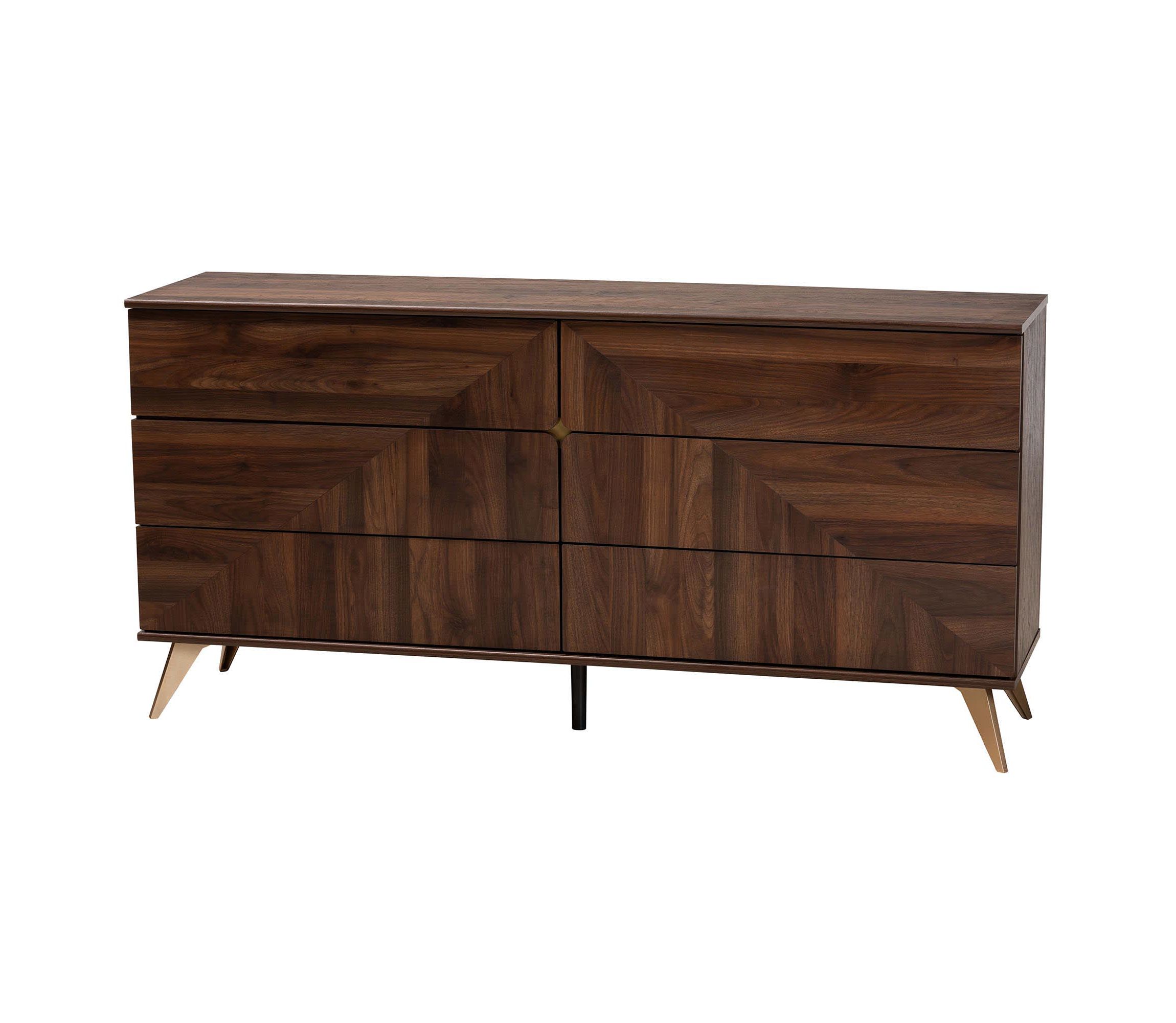 Graceland Mid-Century Modern Transitional Walnut Brown Finished Wood 6-Drawer Dresser