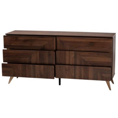 Graceland Mid-Century Modern Transitional Walnut Brown Finished Wood 6-Drawer Dresser