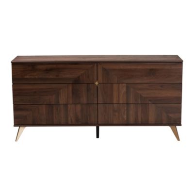 Graceland Mid-Century Modern Transitional Walnut Brown Finished Wood 6-Drawer Dresser