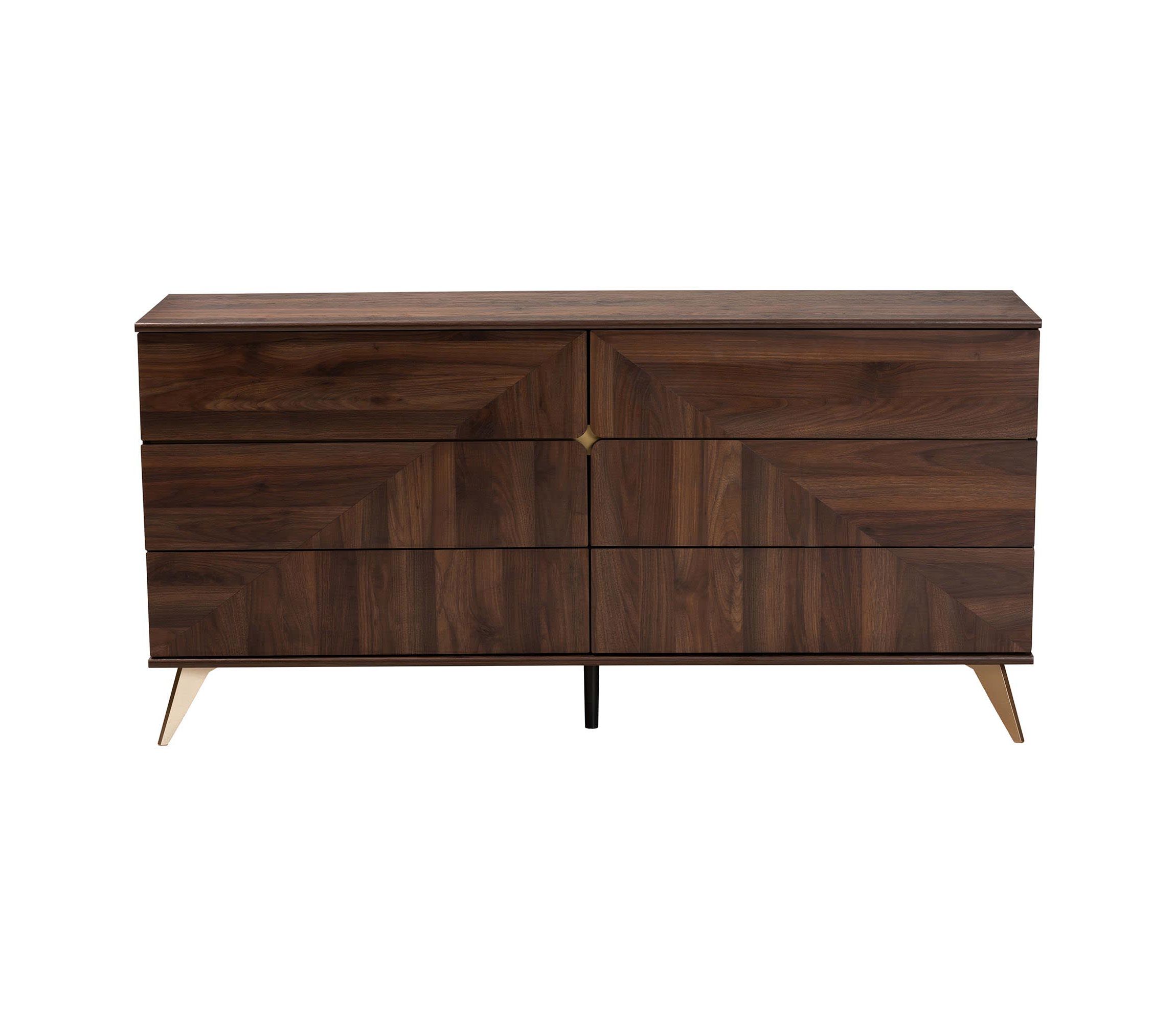 Graceland Mid-Century Modern Transitional Walnut Brown Finished Wood 6-Drawer Dresser