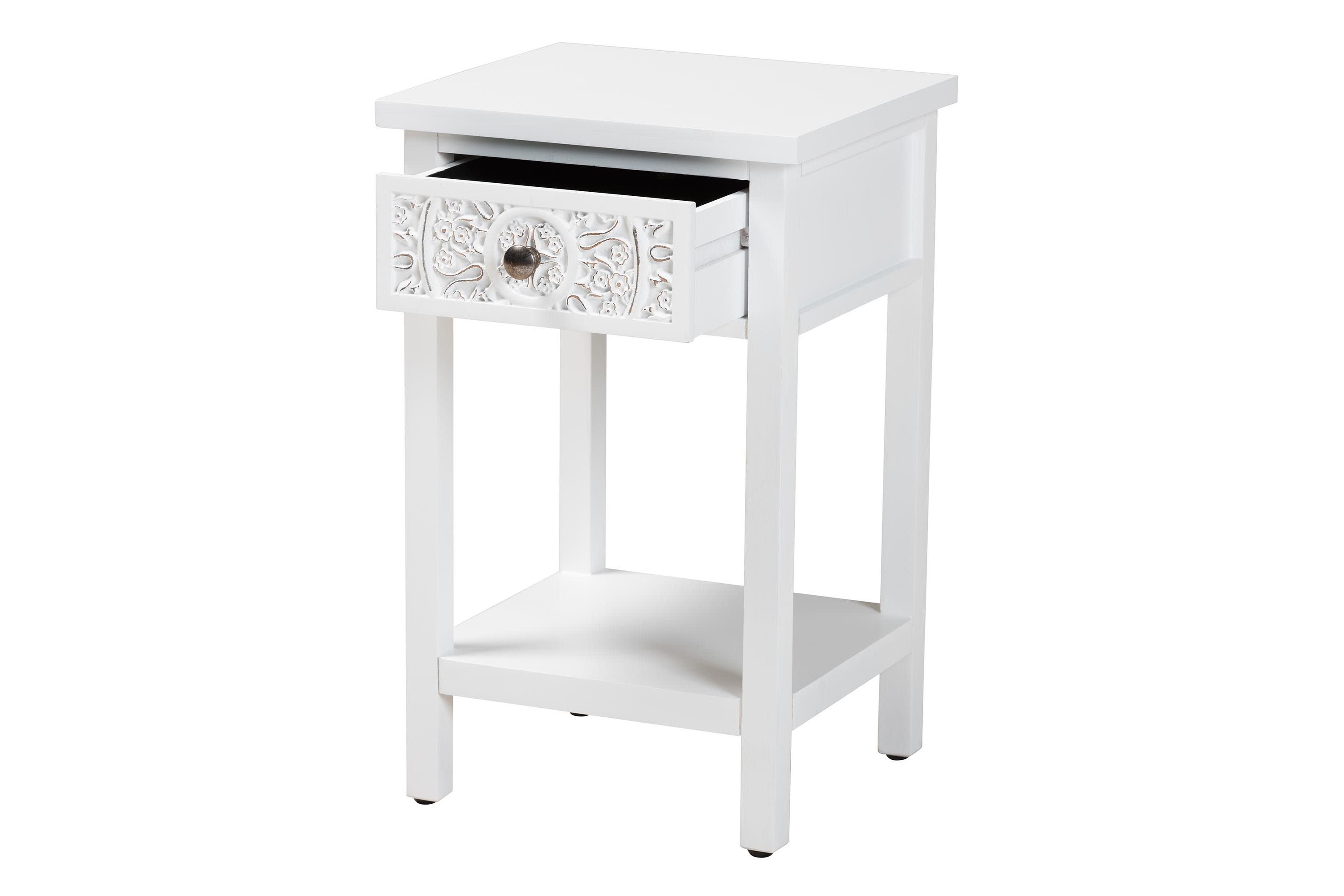 Yelena Classic and Traditional White Finished Wood 1-Drawer End Table
