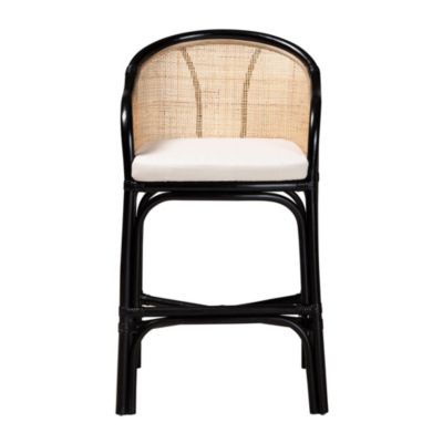 Miranda Modern Bohemian Two-Tone Black and Natural Brown Rattan Counter Stool