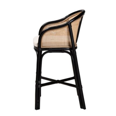 Miranda Modern Bohemian Two-Tone Black and Natural Brown Rattan Counter Stool