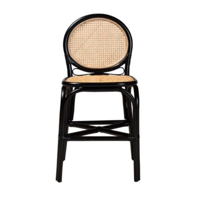 Ayana Mid-Century Modern Two-Tone Black and Natural Brown Rattan Counter Stool