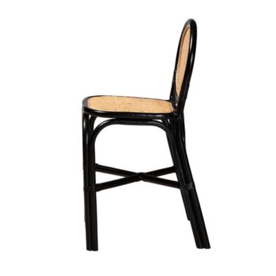 Ayana Mid-Century Modern Two-Tone Black and Natural Brown Rattan Counter Stool