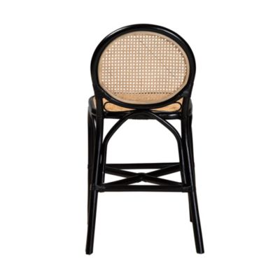 Ayana Mid-Century Modern Two-Tone Black and Natural Brown Rattan Counter Stool