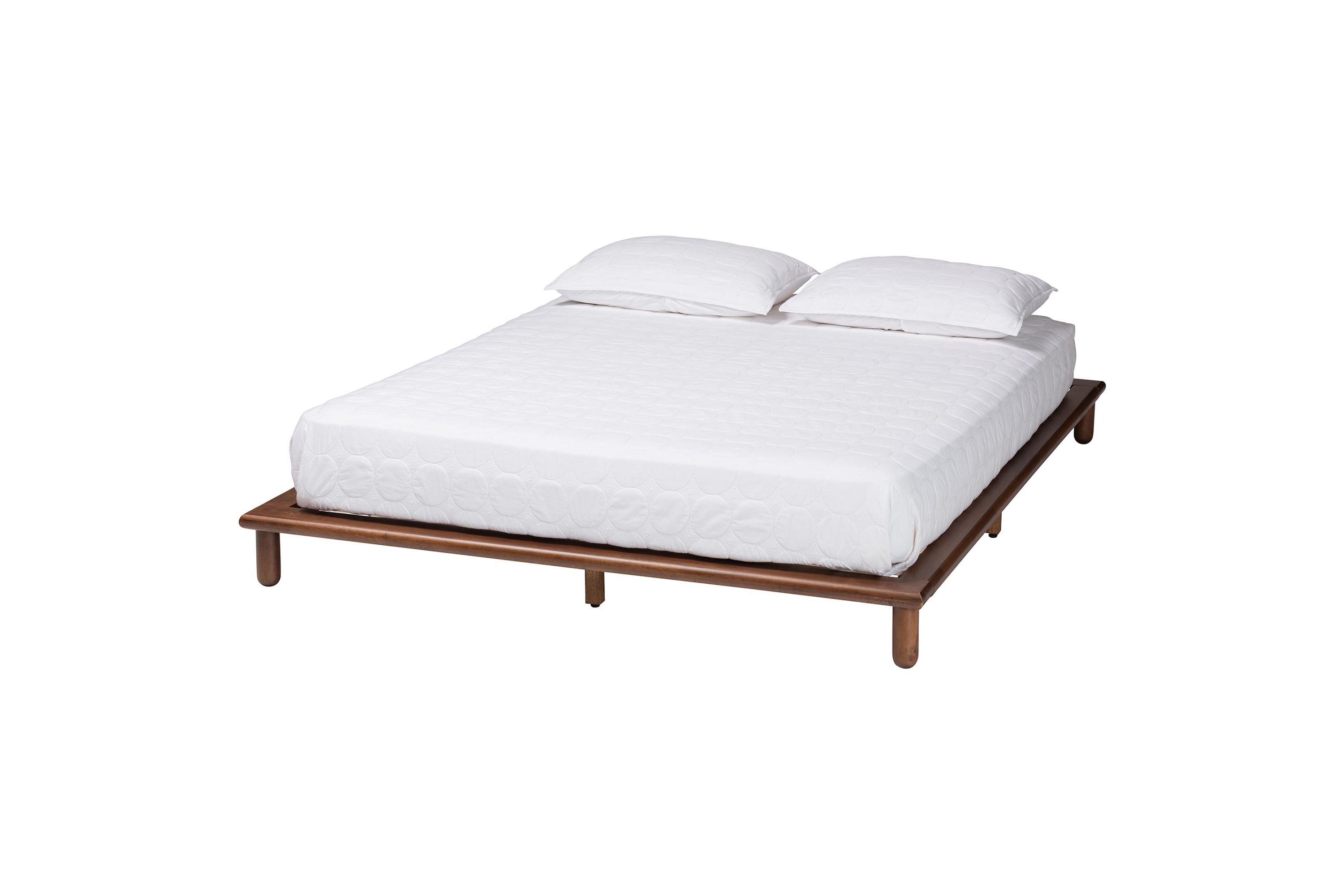 Alivia Mid-Century Modern Walnut Brown Finished Wood Queen Size Bed Frame