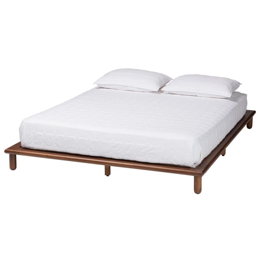 Alivia Mid-Century Modern Walnut Brown Finished Wood Queen Size Bed Frame