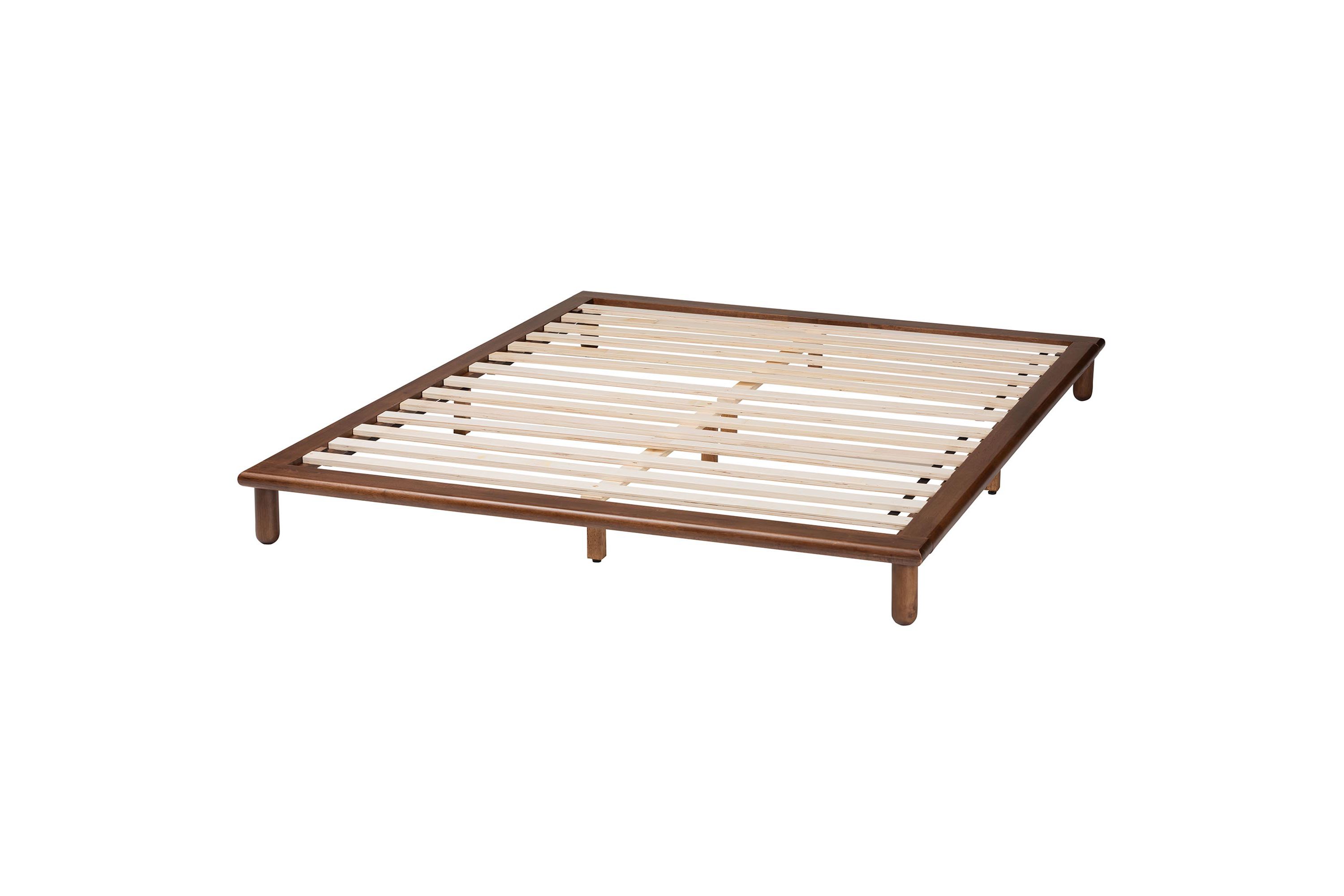 Alivia Mid-Century Modern Walnut Brown Finished Wood Queen Size Bed Frame
