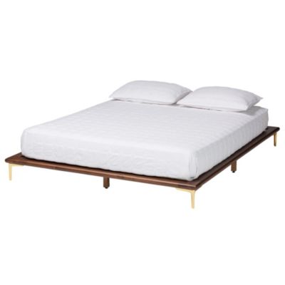 Baxton Studio Channary Mid-Century Modern Transitional Walnut Brown Finished Wood and Gold Metal King Size Bed Frame -  0193271390380