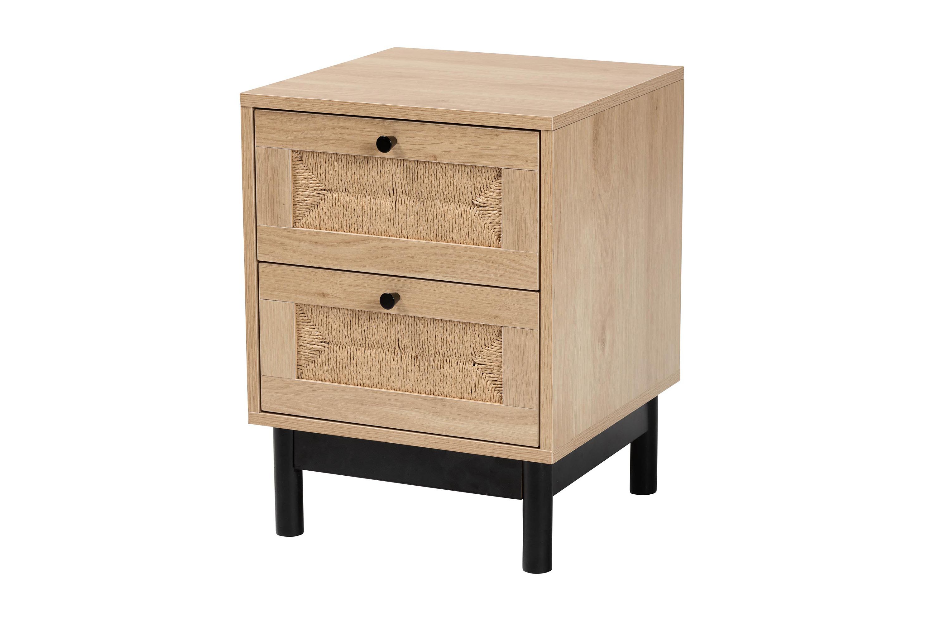Cherelle Mid-Century Modern Light Brown and Black 2-Drawer End Table