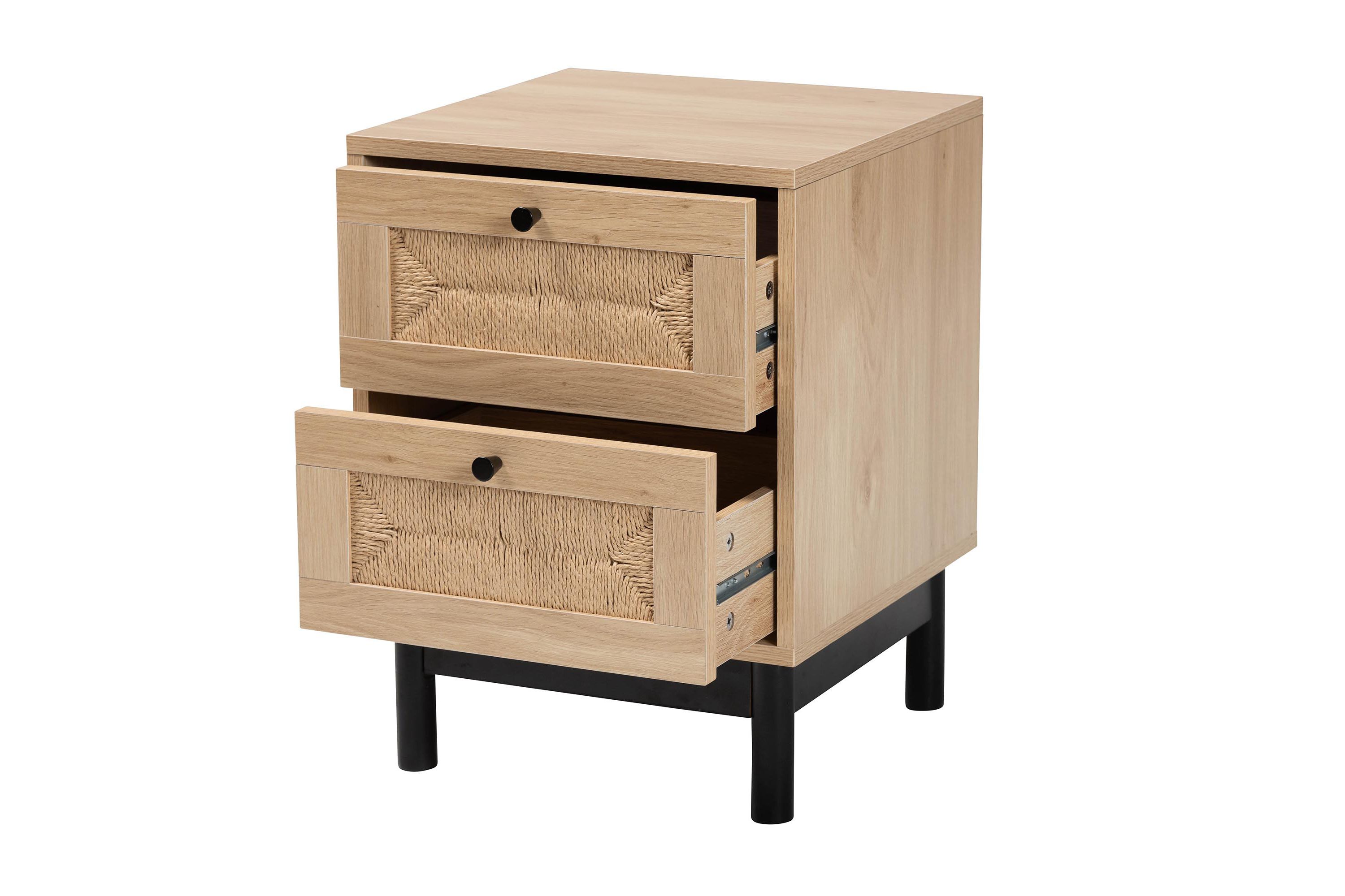Cherelle Mid-Century Modern Light Brown and Black 2-Drawer End Table