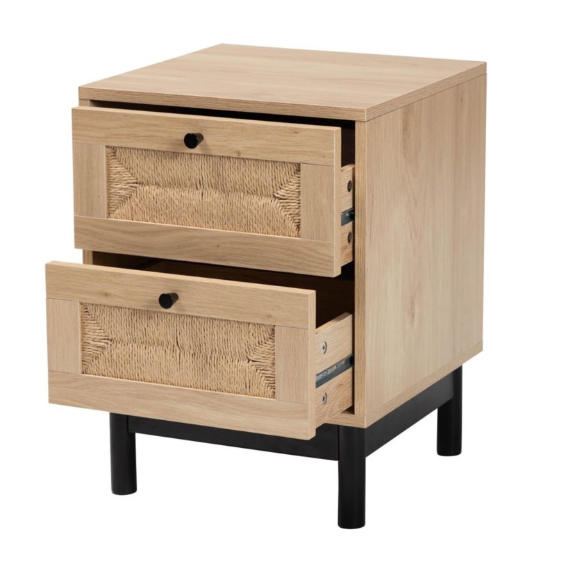 Cherelle Mid-Century Modern Light Brown and Black 2-Drawer End Table