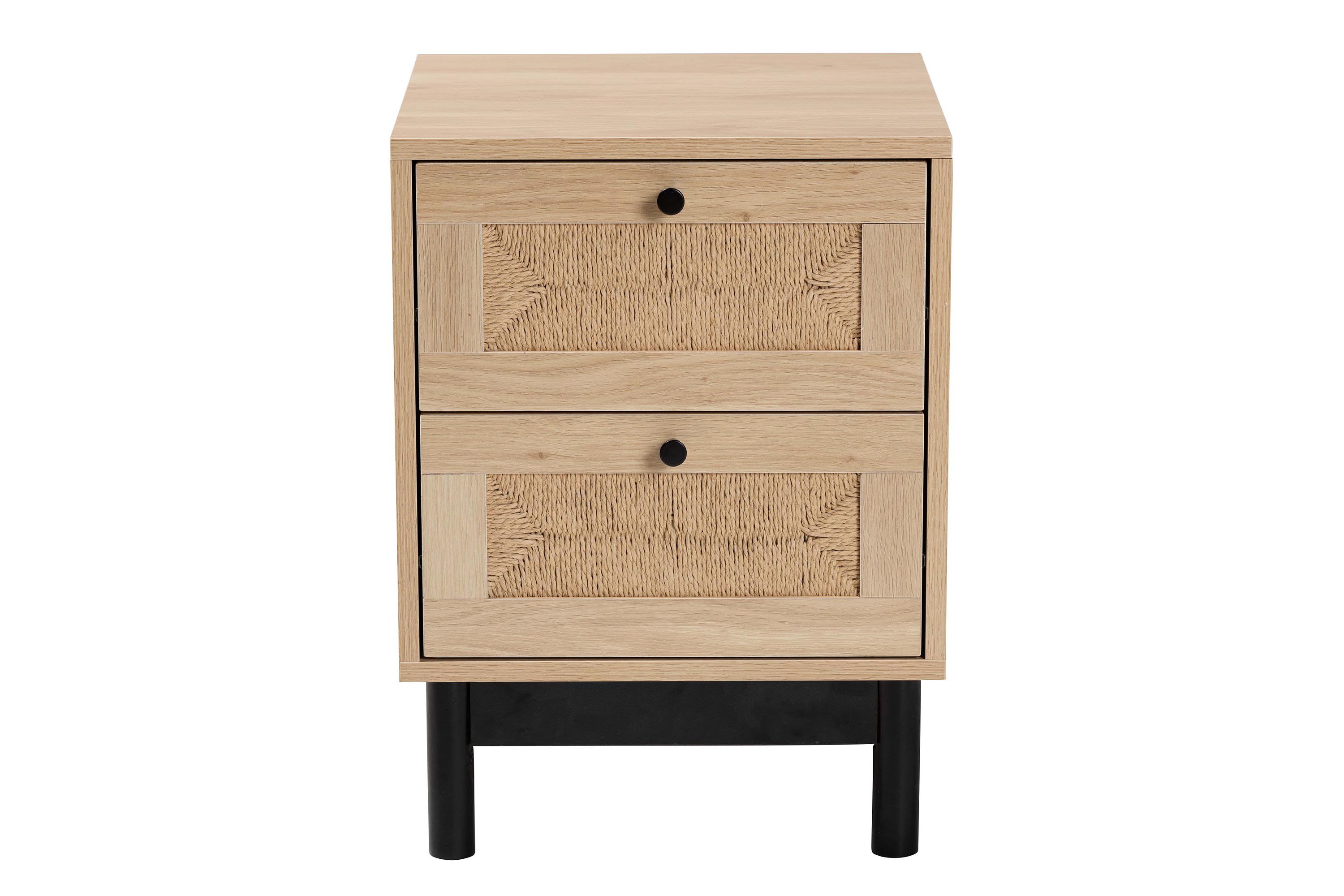 Cherelle Mid-Century Modern Light Brown and Black 2-Drawer End Table