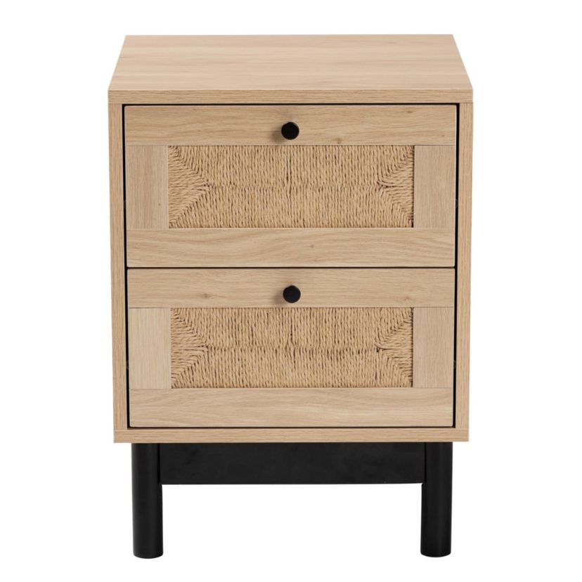 Cherelle Mid-Century Modern Light Brown and Black 2-Drawer End Table