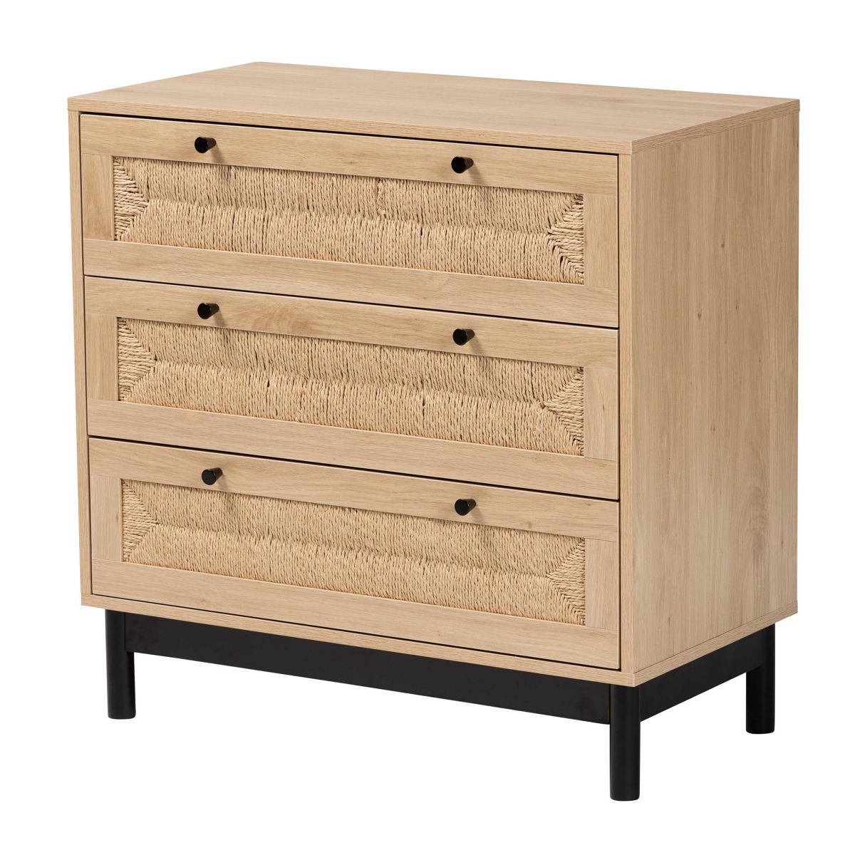 Cherelle Mid-Century Modern Light Brown and Black 3-Drawer Storage Cabinet
