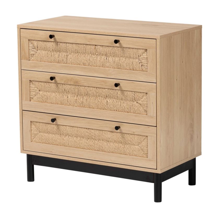 Cherelle Mid-Century Modern Light Brown and Black 3-Drawer Storage Cabinet
