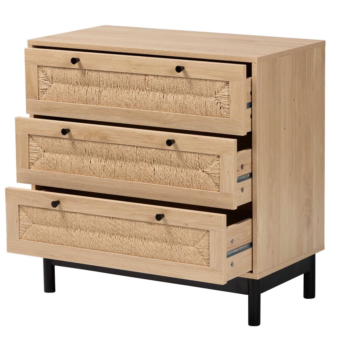 Cherelle Mid-Century Modern Light Brown and Black 3-Drawer Storage Cabinet