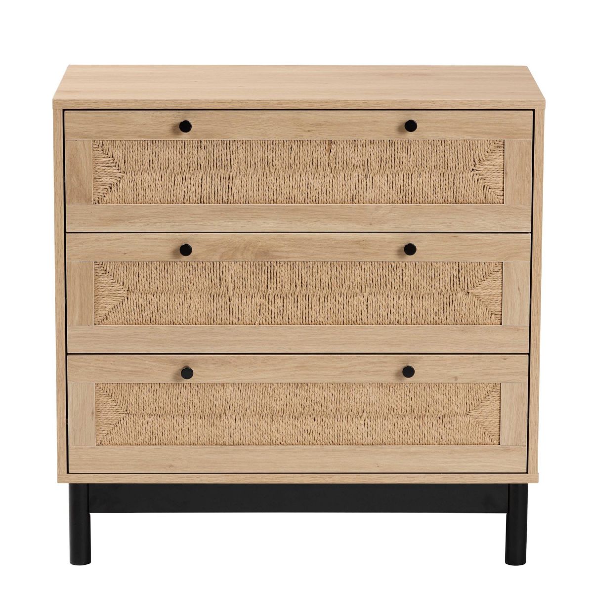 Cherelle Mid-Century Modern Light Brown and Black 3-Drawer Storage Cabinet