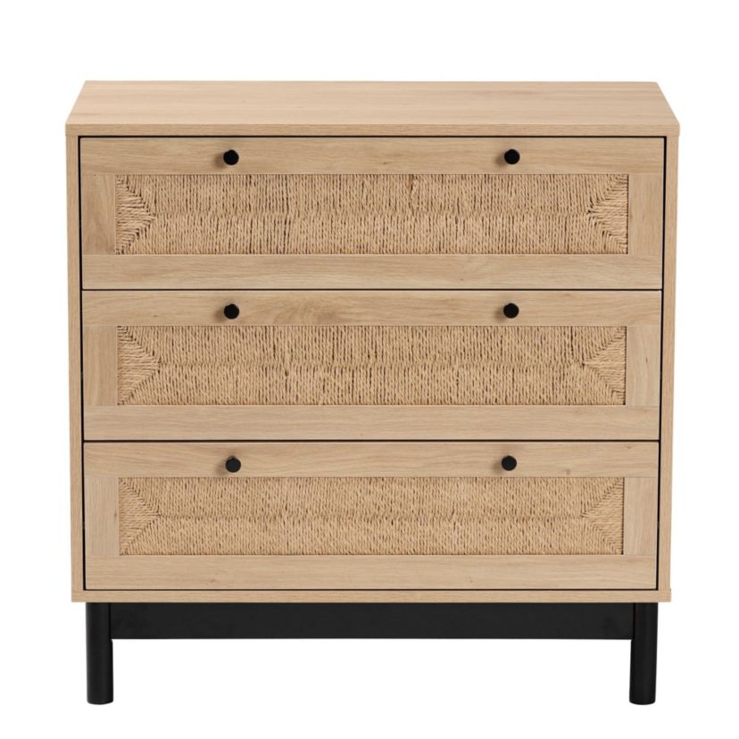 Cherelle Mid-Century Modern Light Brown and Black 3-Drawer Storage Cabinet