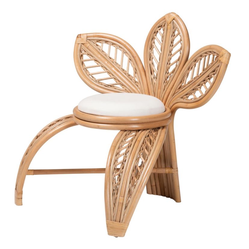 Gresham Modern Bohemian Natural Rattan Leaf Accent Chair
