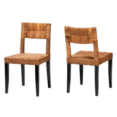 bali & pari Manrico Modern Bohemian Espresso Brown Finished Mango Wood and Natural Rattan 2-Piece Dining Chair Set