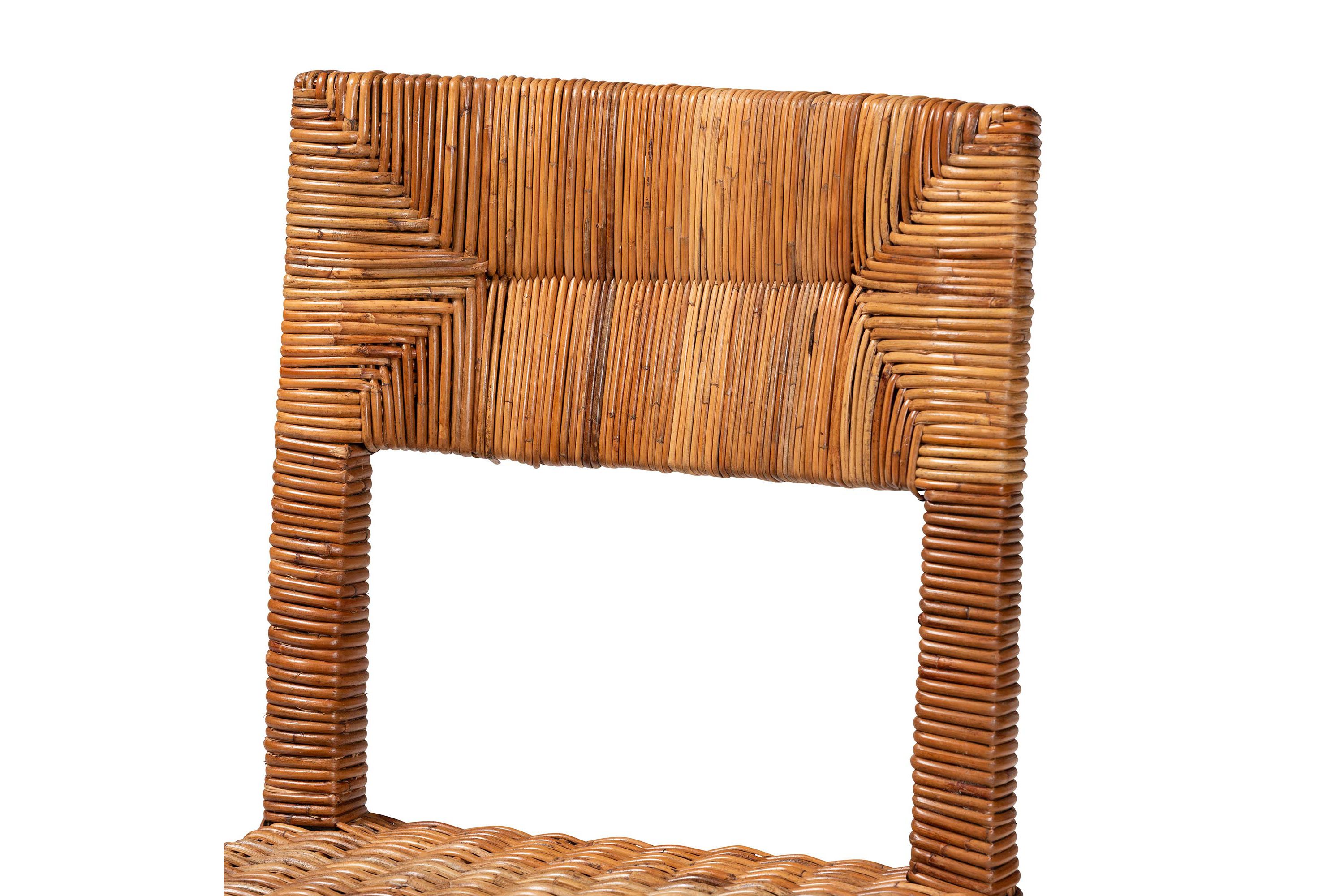 Manrico Modern Bohemian Espresso Brown Finished Mango Wood and Natural Rattan 2-Piece Dining Chair Set