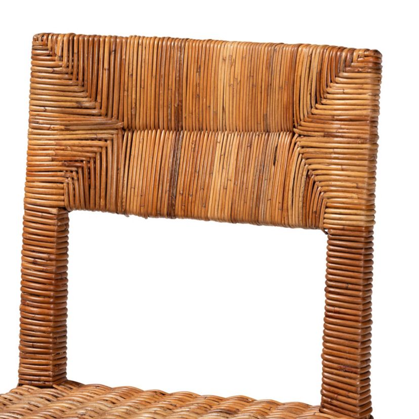 Manrico Modern Bohemian Espresso Brown Finished Mango Wood and Natural Rattan 2-Piece Dining Chair Set