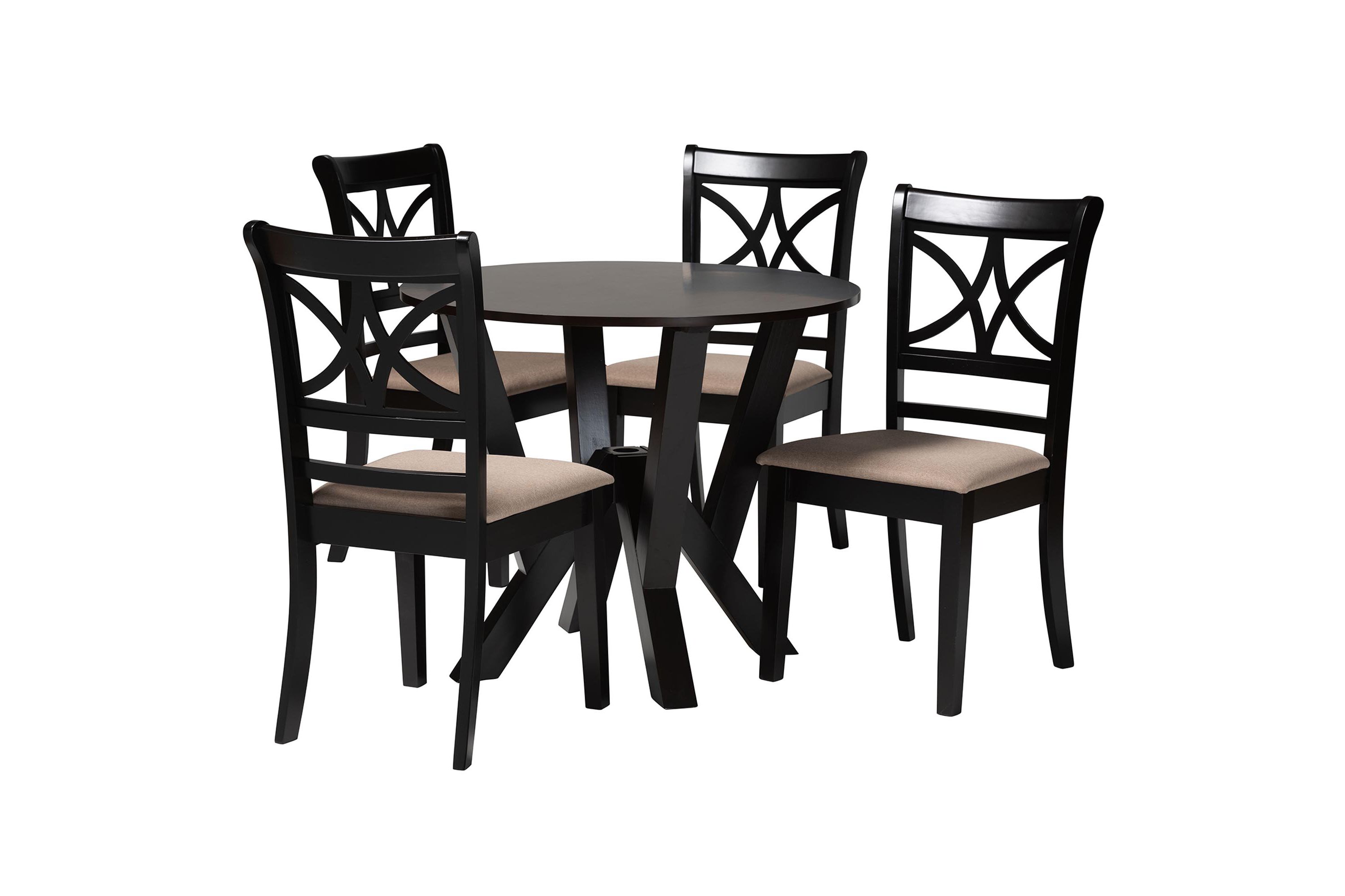 Mari Modern Beige Fabric and Dark Brown Finished Wood 5-Piece Dining Set