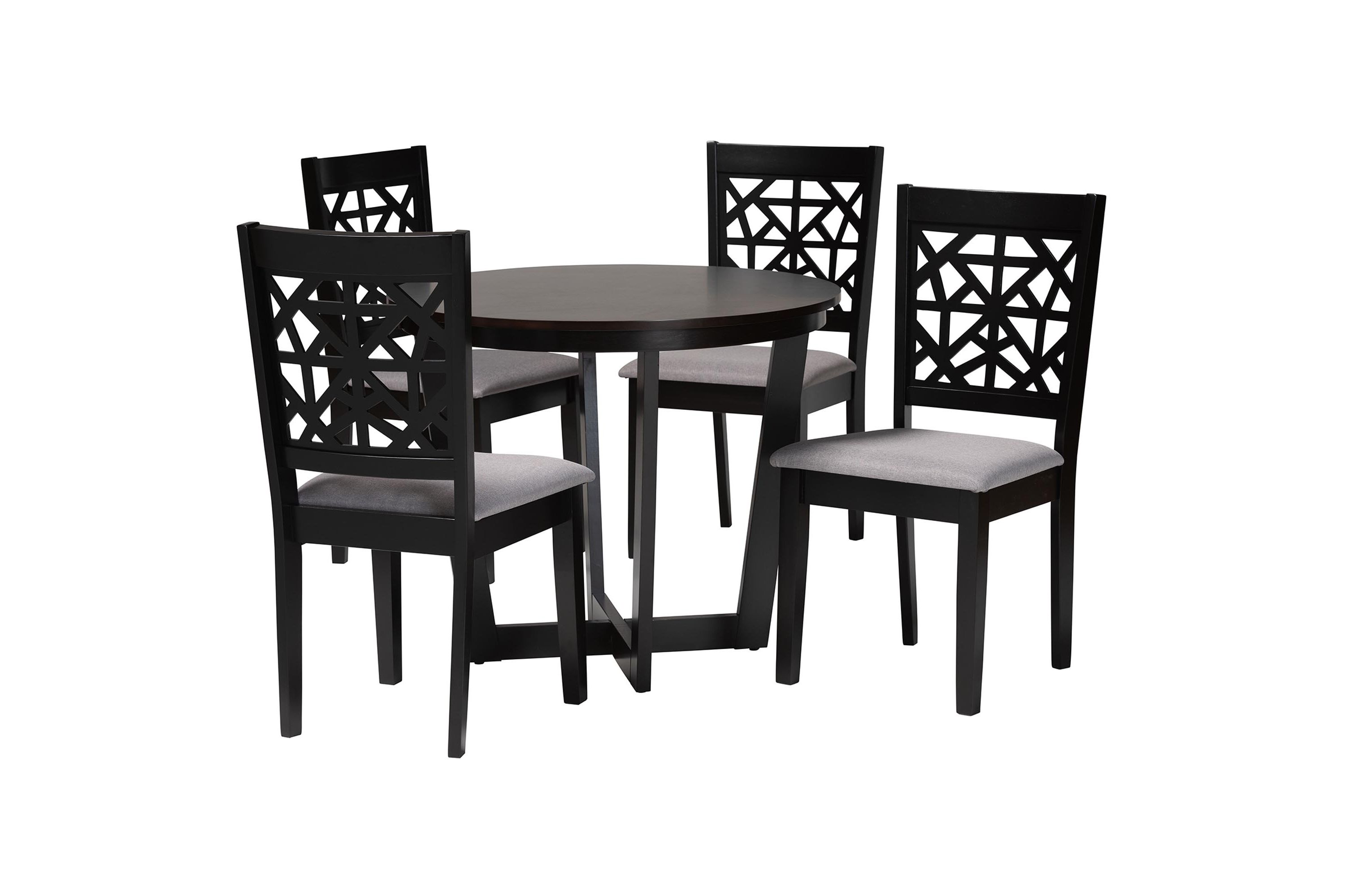 Jamie Moden Grey Fabric and Dark Brown Finished Wood 5-Piece Dining Set