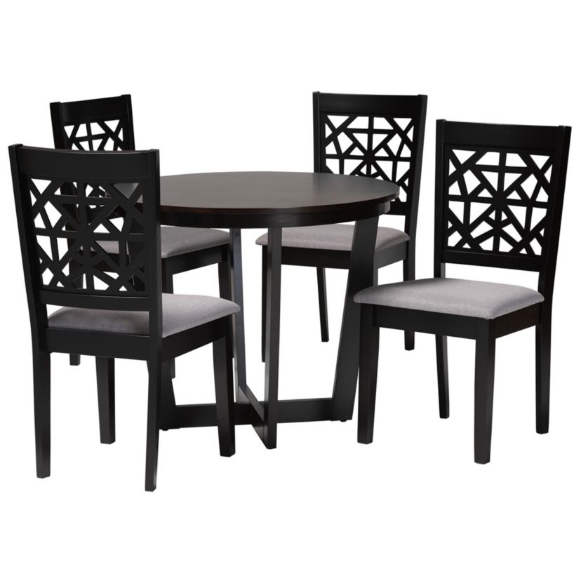 Jamie Moden Grey Fabric and Dark Brown Finished Wood 5-Piece Dining Set