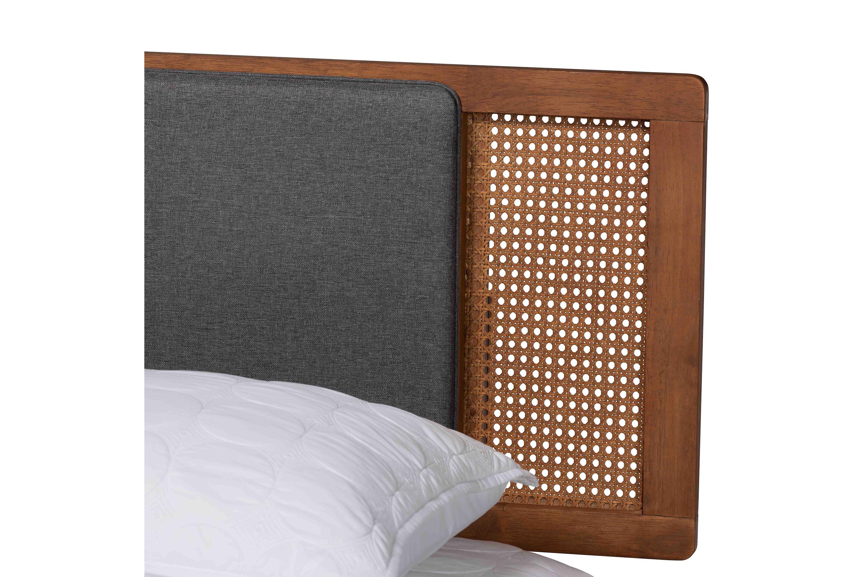 Eliseo Mid-Century Modern Dark Grey Fabric and Walnut Brown Finished Wood Full Size Platform Bed
