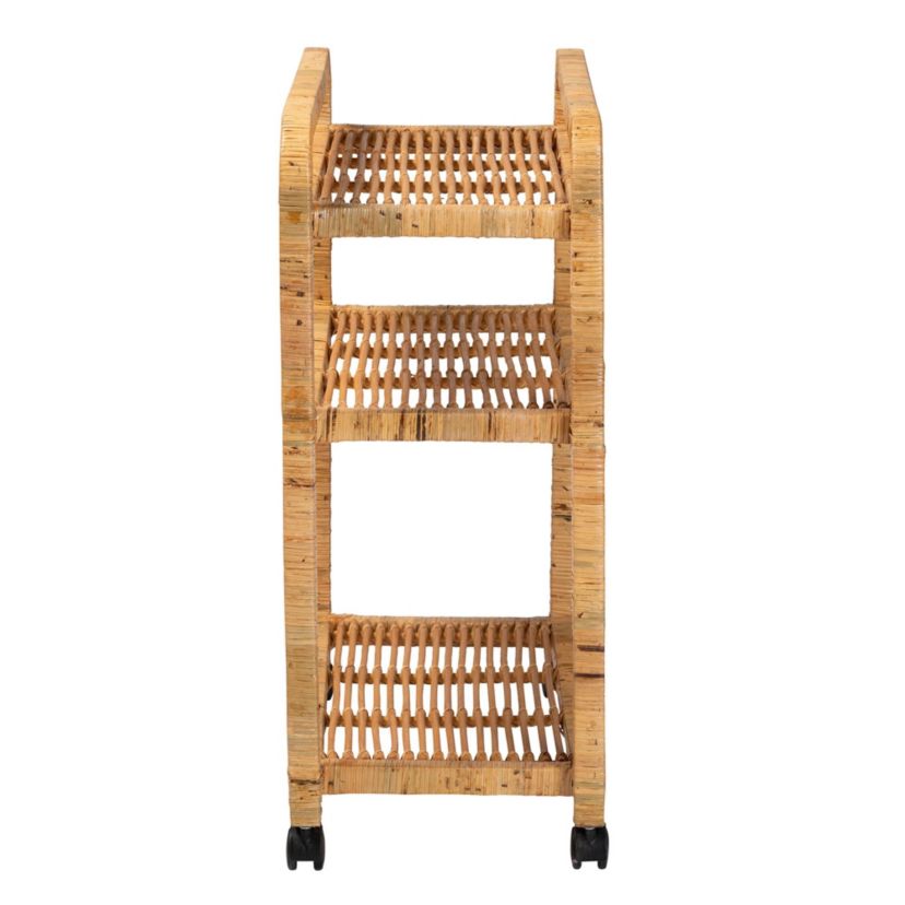 Delphine Modern Bohemian Natural Rattan Kitchen Cart