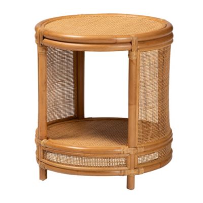 bali & pari Louis Modern Bohemian Natural Rattan 2-Tier End Table