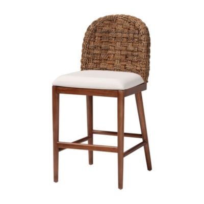 bali & pari Denver Modern Bohemian Walnut Brown Finished Acacia Wood and Seagrass Counter Stool